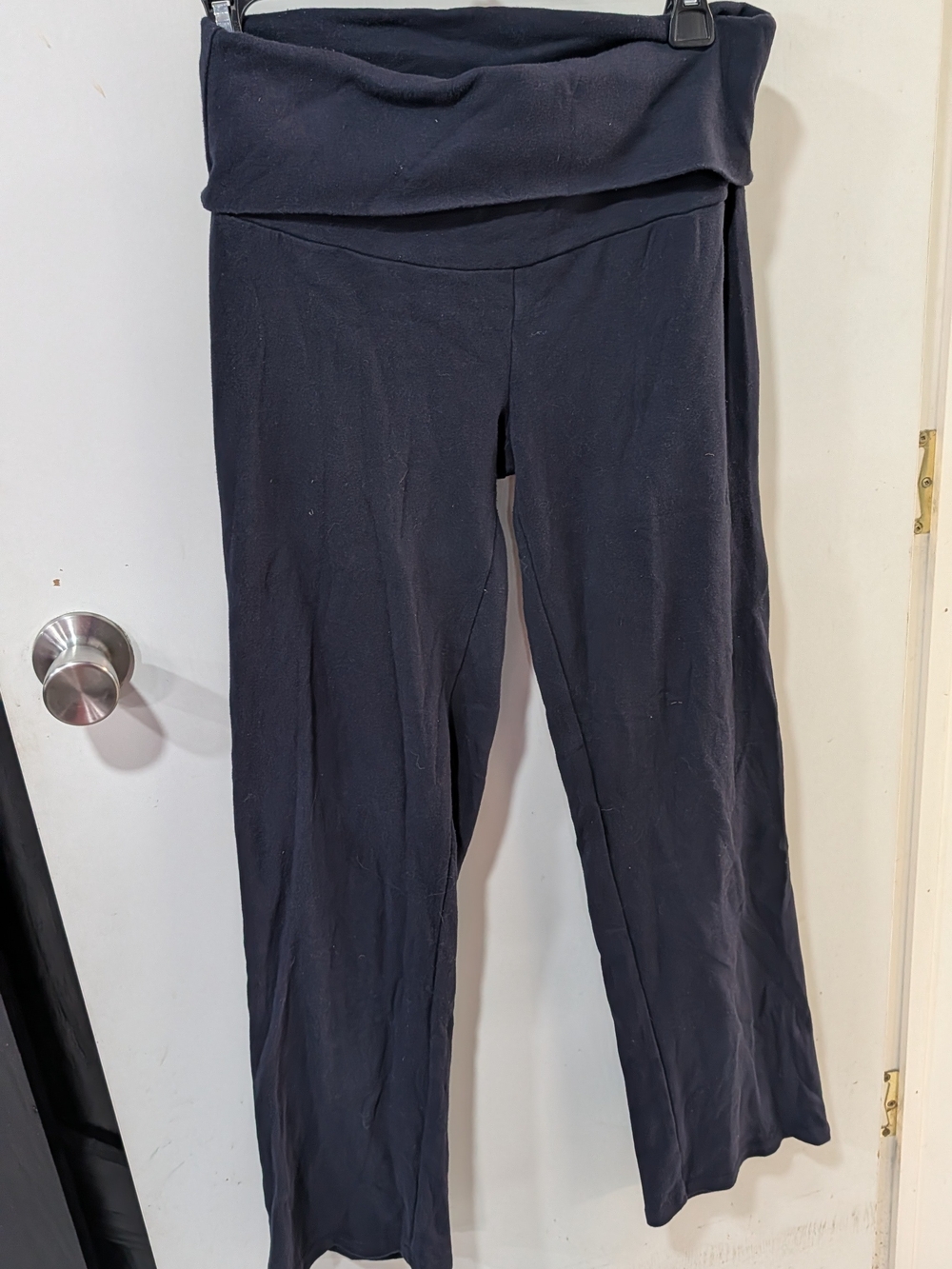 Chrome Riot Fold-Over Flare Pants in Navy